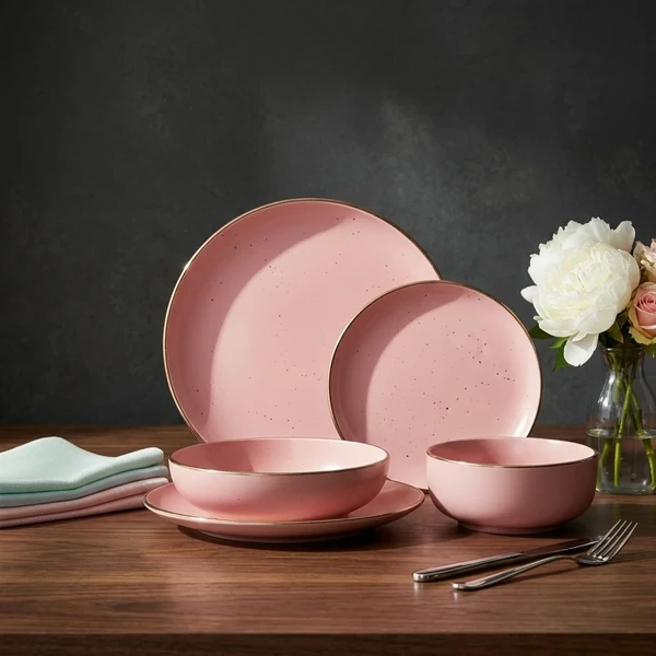 Pink Speckled Color Glaze Stoneware Dinnerware Set