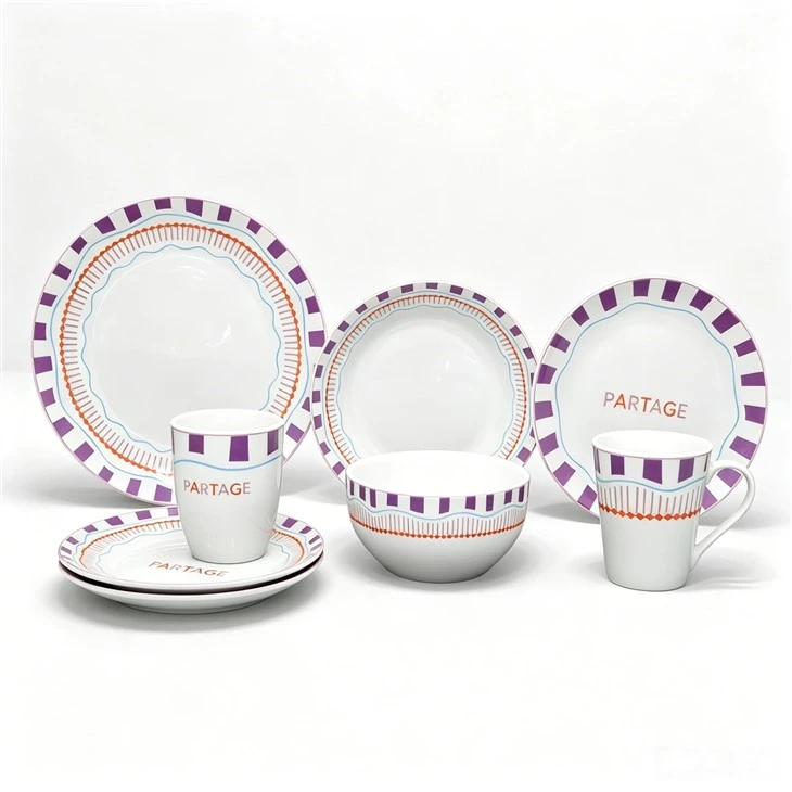 Decal‑Printed Porcelain Dinnerware Collection, 4 Assorted Colorful Pattern Ceramic Plates Bowls Mugs Tableware For Wholesale
