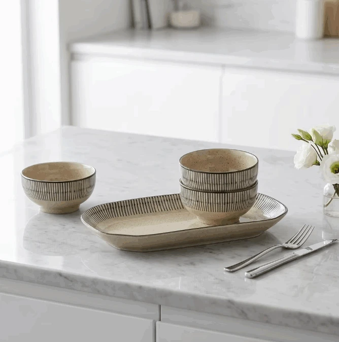 Rustic Japanese-Inspired Vintage Vertical Line Stoneware Dinner Set best