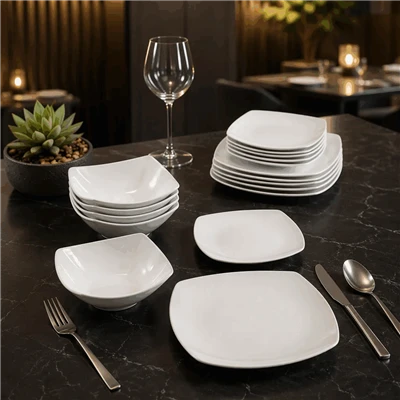 16Pcs Solid White Square Ceramic Dinner Set