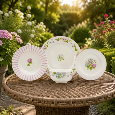 24-PiecePink Floral Elegant Flower Design Ceramic Dinnerware Set