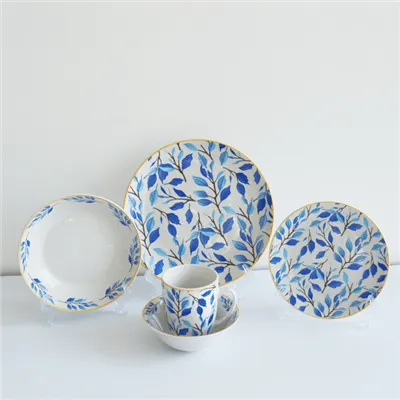Blue Leaf Branch Ceramic Dinnerware Set