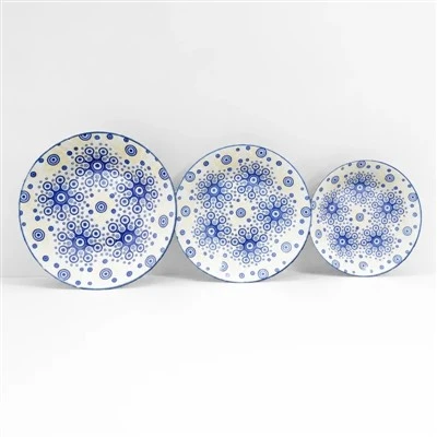 Blue Pattern Ceramic Dinner Plates Set, Assorted Sizes Round Porcelain Plates