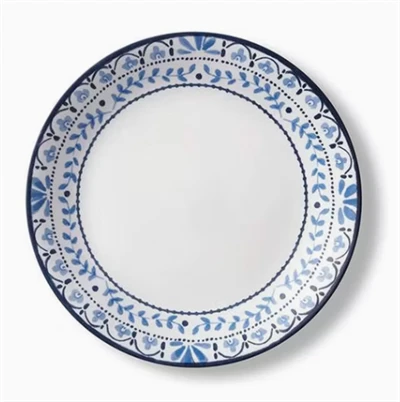 Blue White Floral Border Ceramic Plate