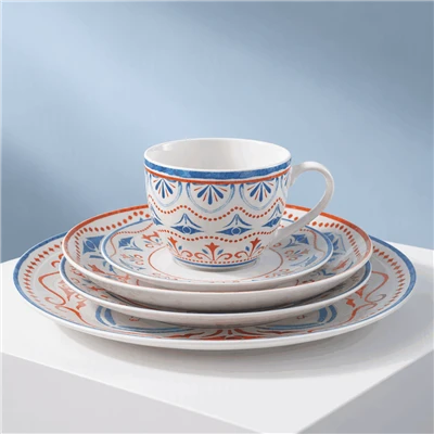 Bohemian Blue Red Floral Ceramic Dinnerware Set