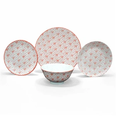 Ceramic Dinnerware Set,porcelain Bowl Plate,japanese Style Tableware,asanoha Print,geometric Printed Ceramic,home Kitchen Table Set