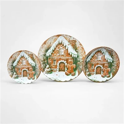 Christmas Gingerbread House Ceramic Plates Set Festive Gingerbread Man Round Porcelain Plates For Holiday Table Decor