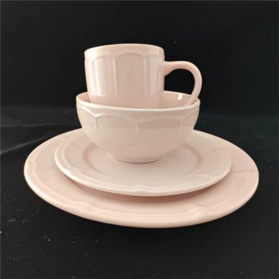 Pastel Pink Embossed Stoneware Dinnerware Set