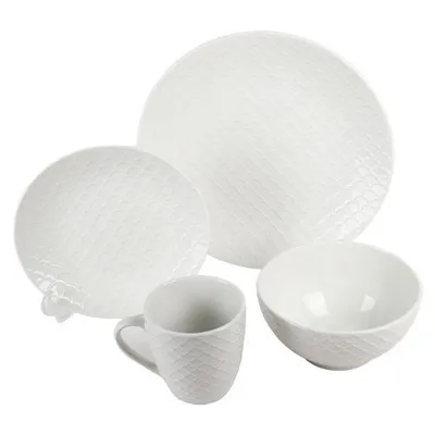 Embossed Scale White Ceramic Dinnerware Set