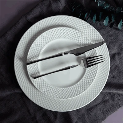 European Style White Embossed Diamond Porcelain Dinner Set European Style White Embossed Diamond Porcelain Dinner Set