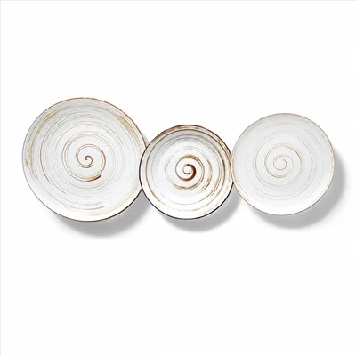 Hand Drawn Spiral Ceramic Plates Set, Brown Swirl Porcelain Dinner Plates