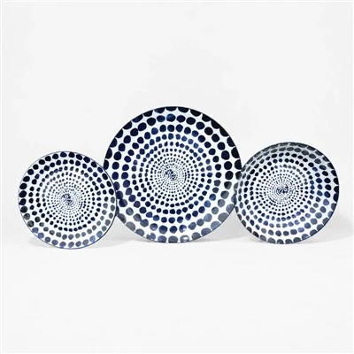 Hand Painted Indigo Dots Porcelain Plates Set Blue White Ceramic Dinner Salad Serving Plates Tableware