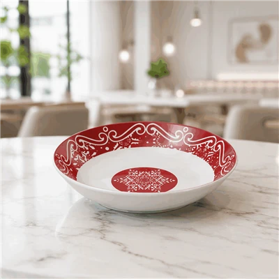 Hristmas Red White Snowflake Ceramic Dinnerware Set