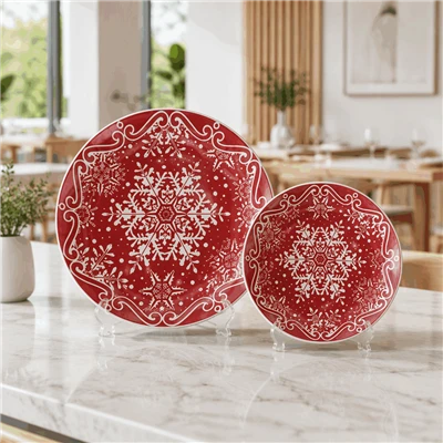 Hristmas Red White Snowflake Ceramic Dinnerware Set