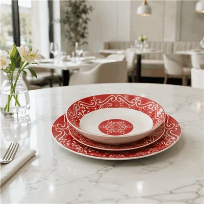 Hristmas Red White Snowflake Ceramic Dinnerware Set