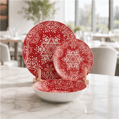 Hristmas Red White Snowflake Ceramic Dinnerware Set