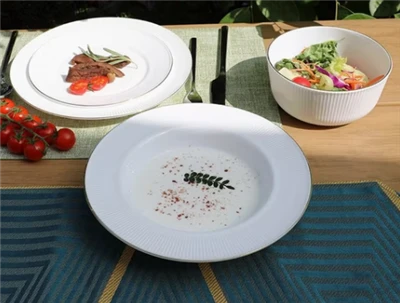 Opal Glass Dinnerware Set With Golden Rim