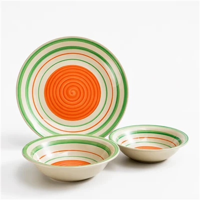 Hand Painted Stoneware Dinnerware Set Circle Ceramic Plates And Bowls