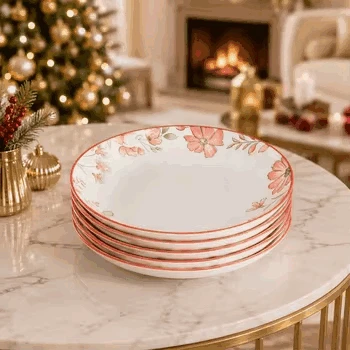 Luxury Round Porcelain Plates With Rose Gold Trim