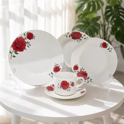 High Quality Red Rose Decal Tableware Set