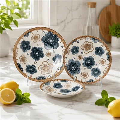 Vintage Blue Floral Printed Ceramic Soup Plates