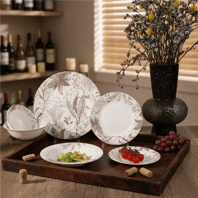 Vintage Brown Botanical Ceramic Dinnerware Set