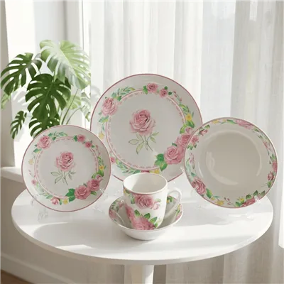 Vintage Pink Rose Floral Ceramic Dinner Set
