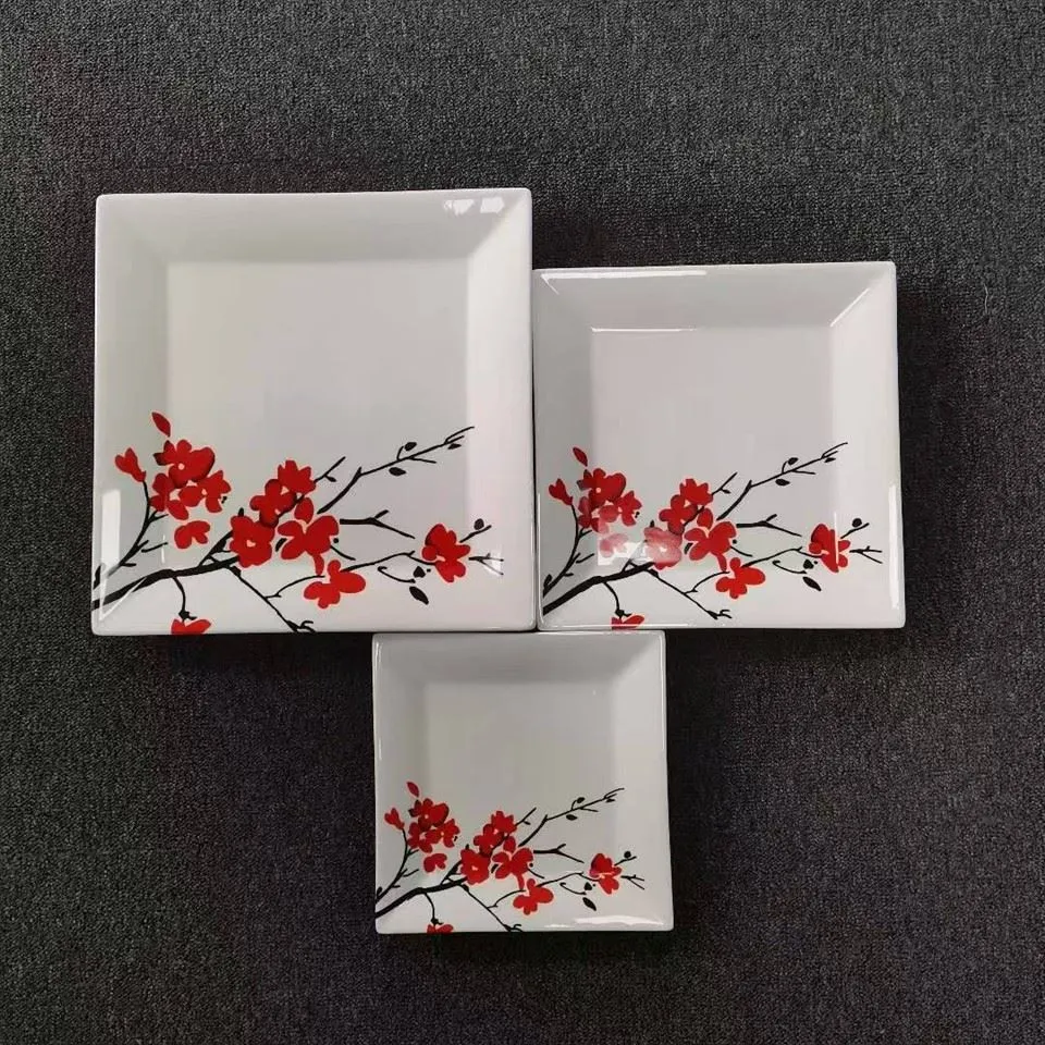 Square Plate With Beautiful Decal Flower factory