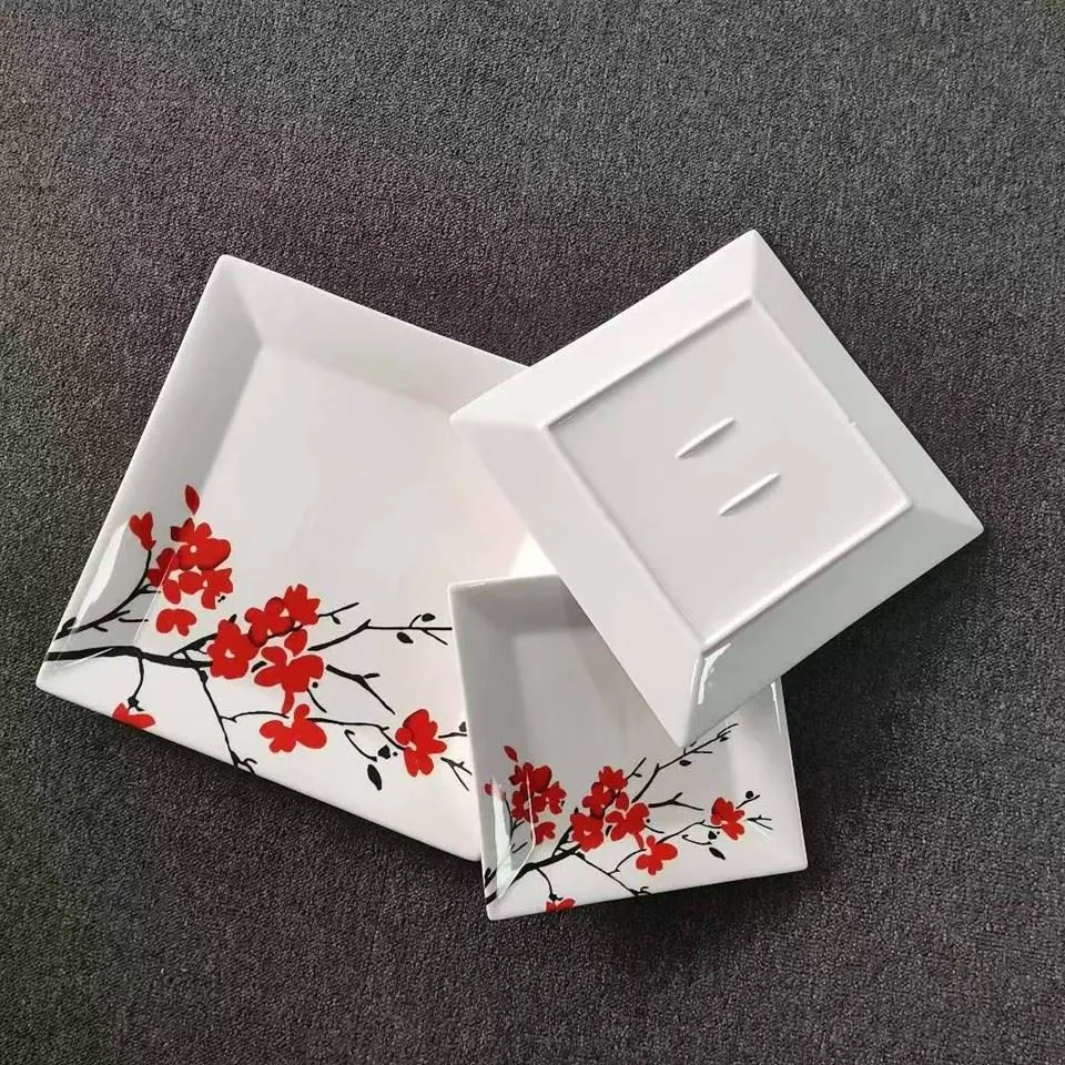 Square Plate With Beautiful Decal Flower high quality