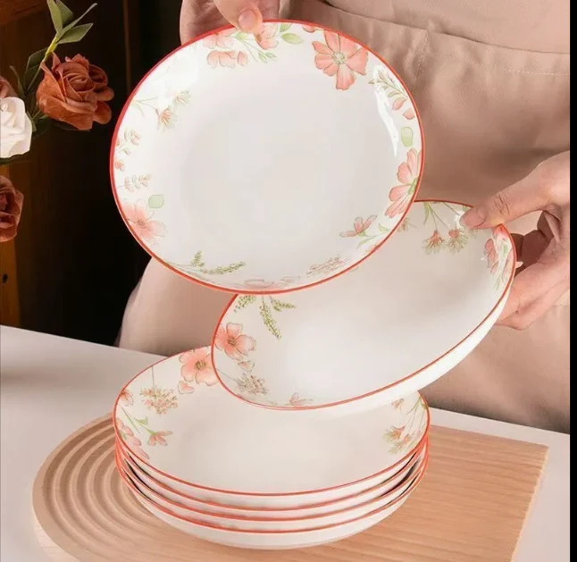 Vintage Floral Elegant Pink Flower Porcelain Ceramic Plates