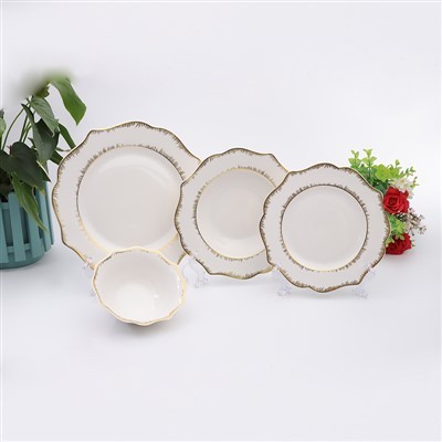 Vintage Gold Brushstroke Scalloped Ceramic Dinnerware Set suppliers