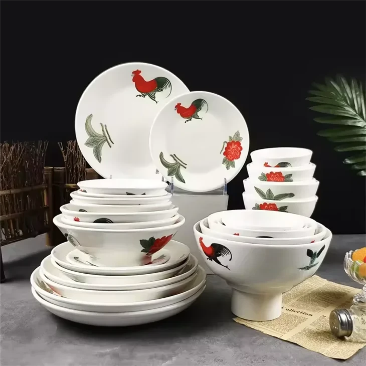 Vintage Rooster Pattern Pad Printing Ceramic Dinnerware Set