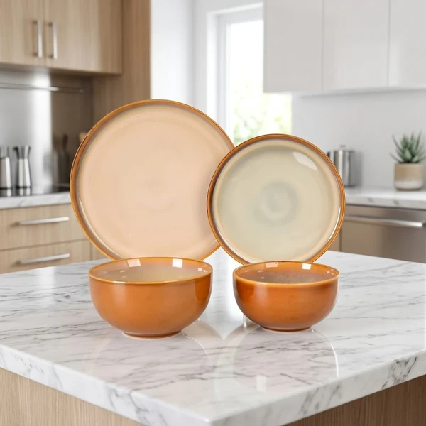 Warm Amber Reactive Color Glaze Stoneware Dinnerware Set
